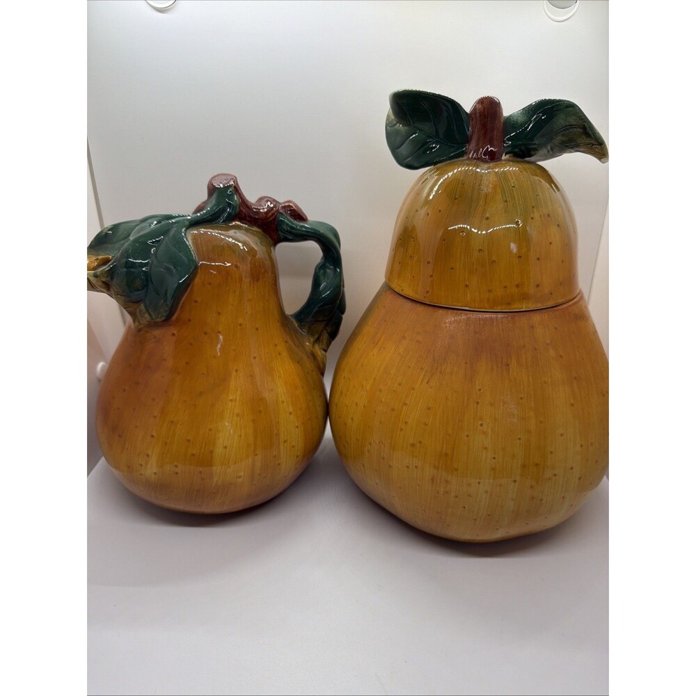 Sakura Sonoma Pear Cookie Jar  And Pitcher– Vintage Hand-Painted Ceramic Fruit